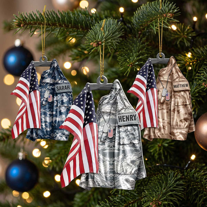 Personalized Military Uniform American Flag Acrylic Ornament | Gift For Veteran Soldier Military Family