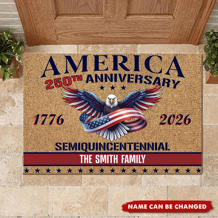 Personalized U.S. Bald Eagle Semiquincentennial Doormat With 1776-2026 & Family's Name - Independence Day Decor Gift For Proud Americans