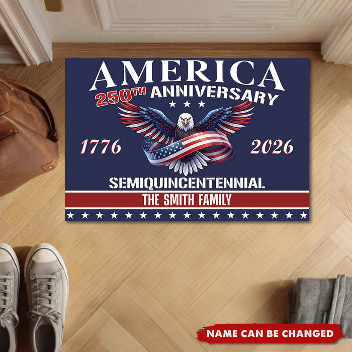 Personalized U.S. Bald Eagle Semiquincentennial Doormat With 1776-2026 & Family's Name - Independence Day Decor Gift For Proud Americans