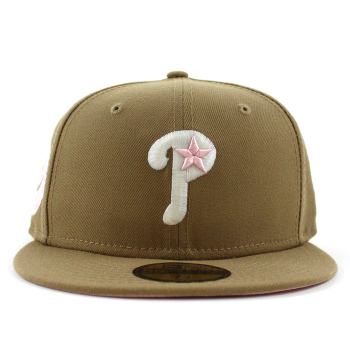 Philadelphia Phillies 1971-2003 VETERANS STADIUM 59Fifty New Era Fitted Hats (GITD Khaki Pink Under Brim)