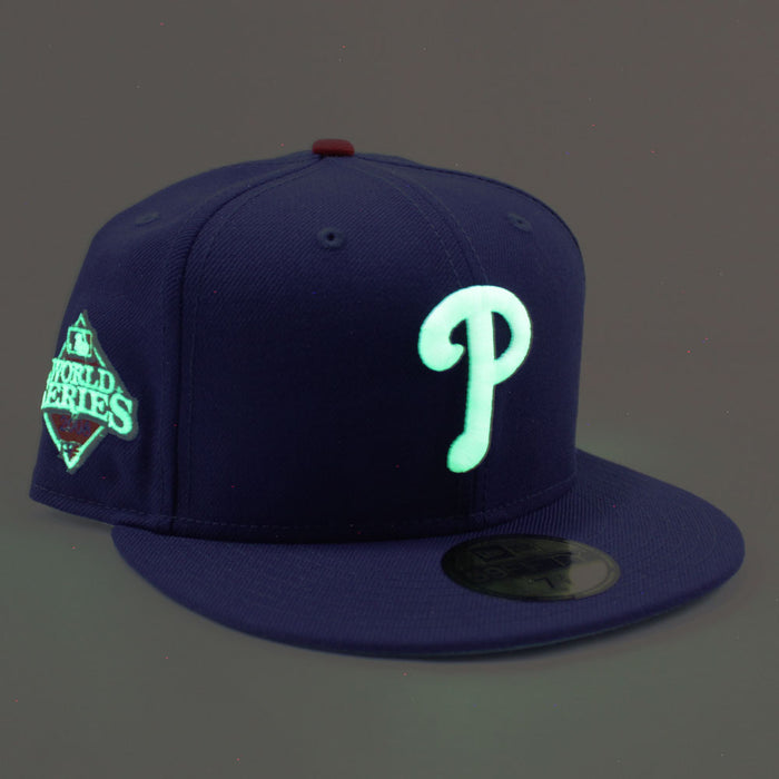 Philadelphia Phillies 2008 World Series 59Fifty New Era Fitted Hats (Glow in the Dark Logo Blue Sky Blue Under Brim)