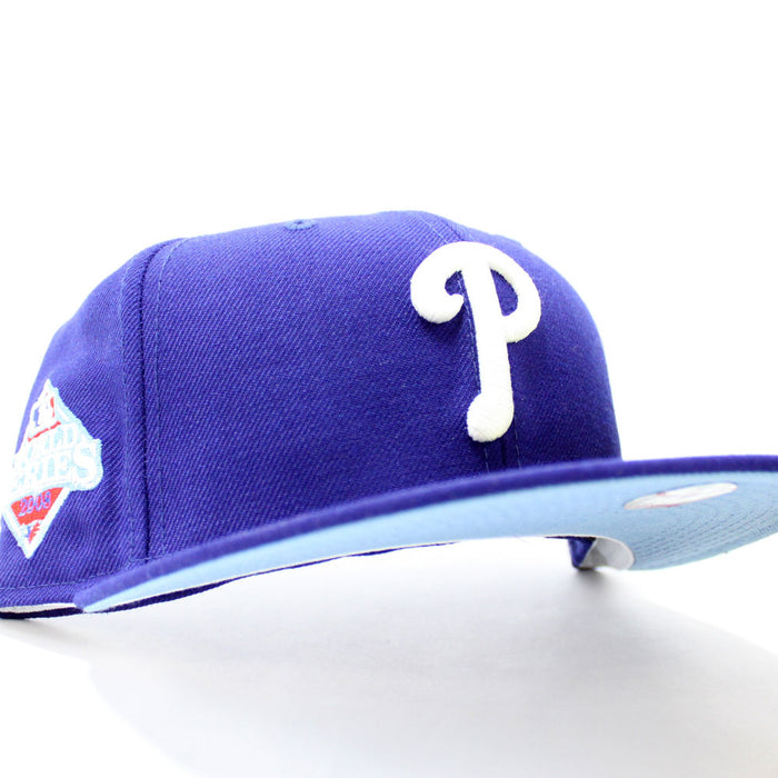 Philadelphia Phillies 2008 World Series 59Fifty New Era Fitted Hats (Glow in the Dark Logo Blue Sky Blue Under Brim)