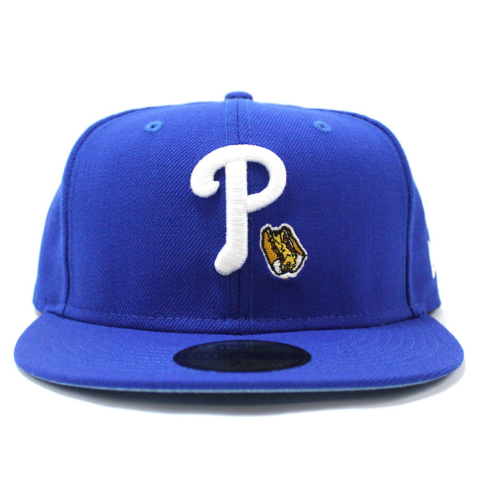 Philadelphia Phillies Team Eats Logo 59Fifty New Era Fitted Cap (Blue Sky Blue Under Brim)