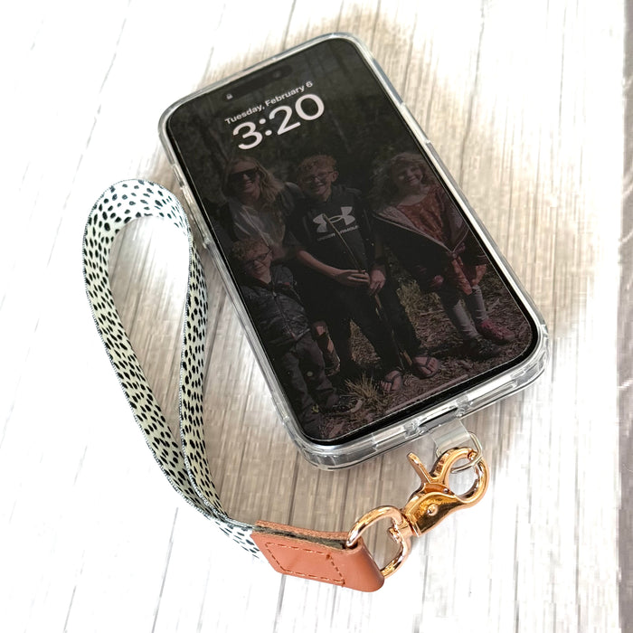 Phone Wrist Strap Keychain with Tether Tab - COW PRINT