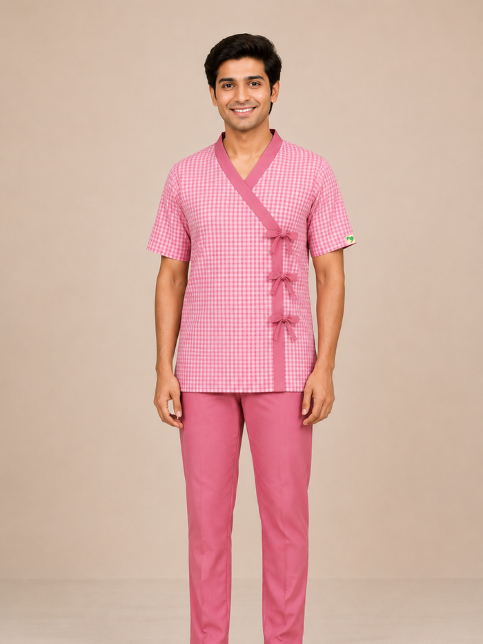 PINK V NECK PATIENT DRESS FOR MEN