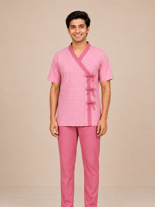 PINK V NECK PATIENT DRESS FOR MEN