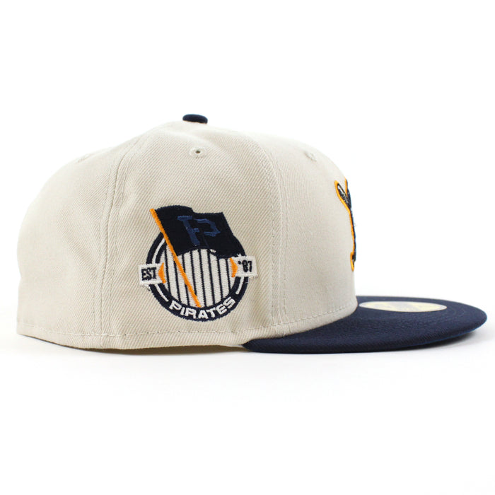 Pittsburgh Pirates TEAM FLAG 59Fifty New Era Fitted Hat (GITD Stone Oceanside Blue Seashore Blue Under Brim)