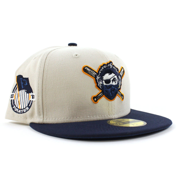 Pittsburgh Pirates TEAM FLAG 59Fifty New Era Fitted Hat (GITD Stone Oceanside Blue Seashore Blue Under Brim)