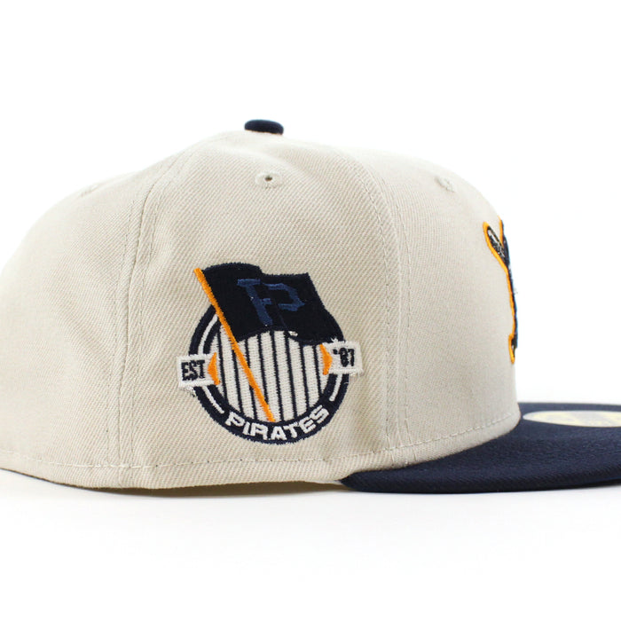 Pittsburgh Pirates TEAM FLAG 59Fifty New Era Fitted Hat (GITD Stone Oceanside Blue Seashore Blue Under Brim)