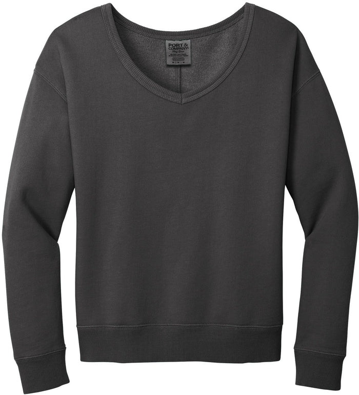 Port & Company Women's Beach Wash Garment-Dyed V-Neck Sweatshirt
