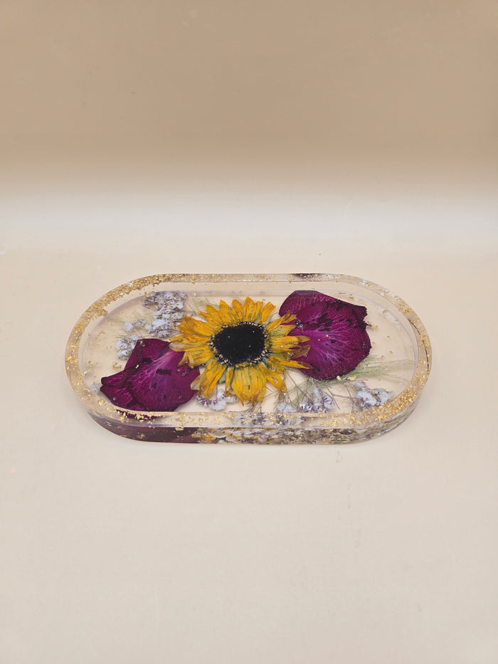 Tall portrait photo of a premade pressed flower 12x16 wood wall hanger with soft dried botanical layers