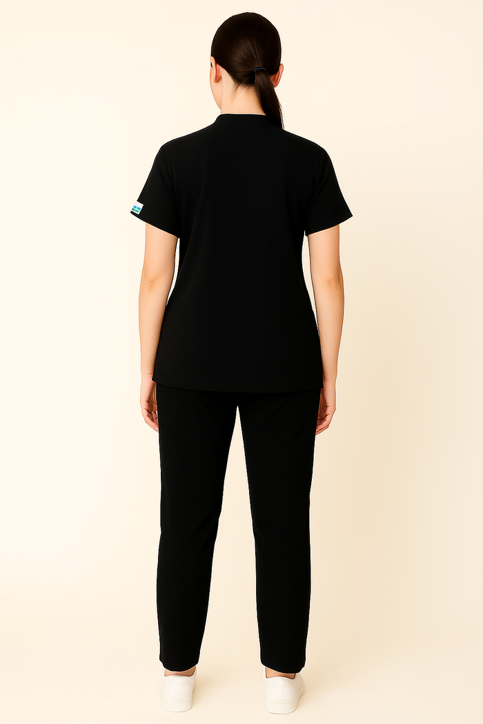 PRESTIGE 4 POCKET MANDARIN (BLACK) WOMEN SCRUB