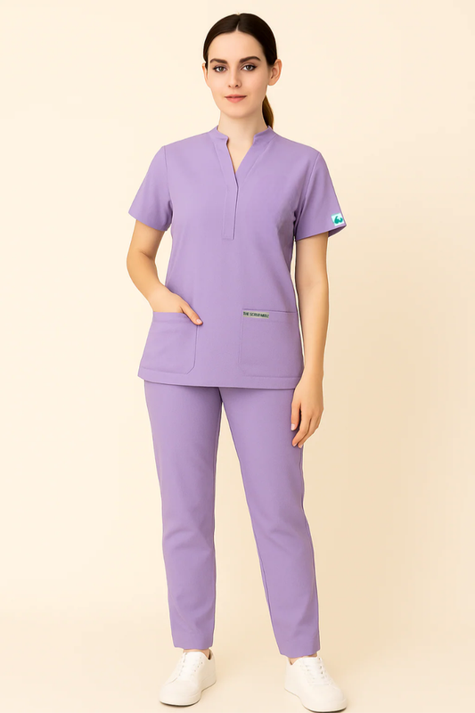 PRESTIGE 4 POCKET MANDARIN (PURPLE) WOMEN SCRUB