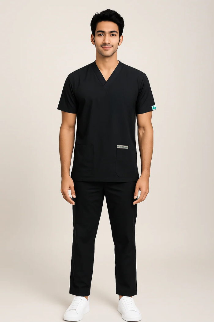 PRESTIGE 4 POCKET V NECK (BLACK) ACTIVE SCRUB