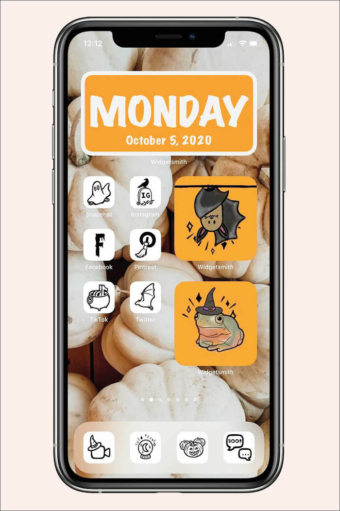 halloween inspired ios icon pack with pumpkins as the background with spooky widgets and apps