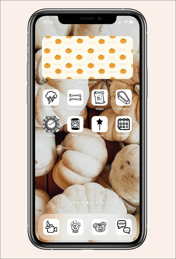 halloween inspired ios icon pack with pumpkins as the background with spooky widgets and apps