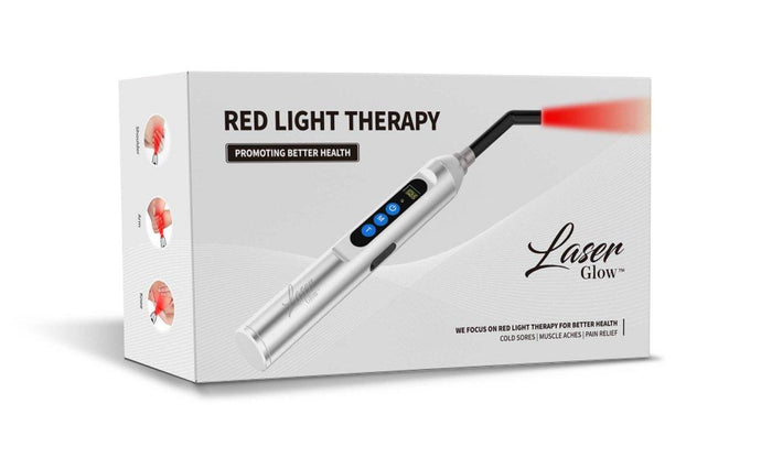 Portable cold sore red light therapy device with product box