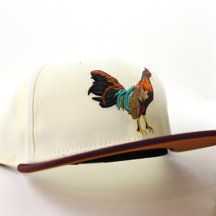 ROOSTER New Era 59Fifty Fitted Hat (CHROME WHITE MAROON RUST Under Brim)