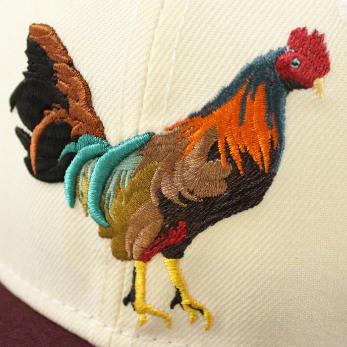ROOSTER New Era 59Fifty Fitted Hat (CHROME WHITE MAROON RUST Under Brim)
