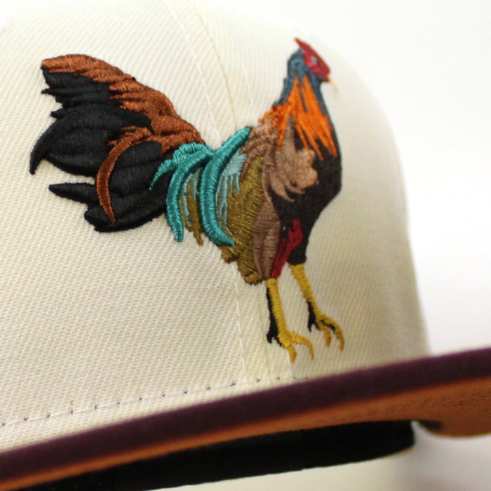 ROOSTER New Era 59Fifty Fitted Hat (CHROME WHITE MAROON RUST Under Brim)