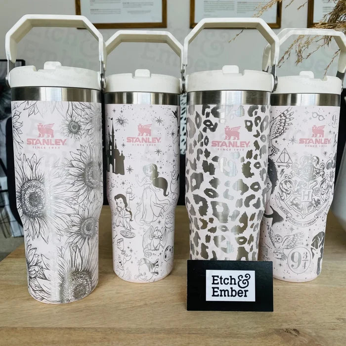 Rose Quartz Stanley Ice Flow 30Oz Engraved Tumbler Sunflowers