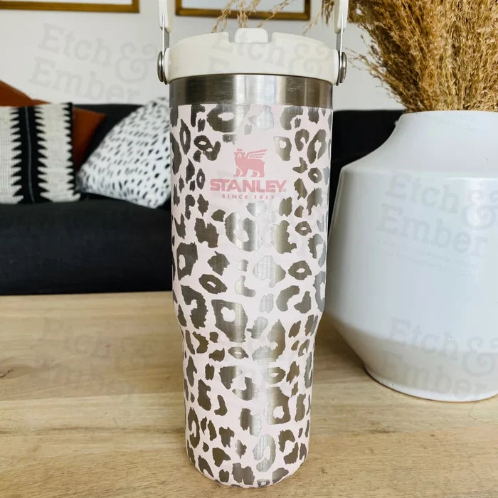 Rose Quartz Stanley Ice Flow 30Oz Engraved Tumbler Leopard Print