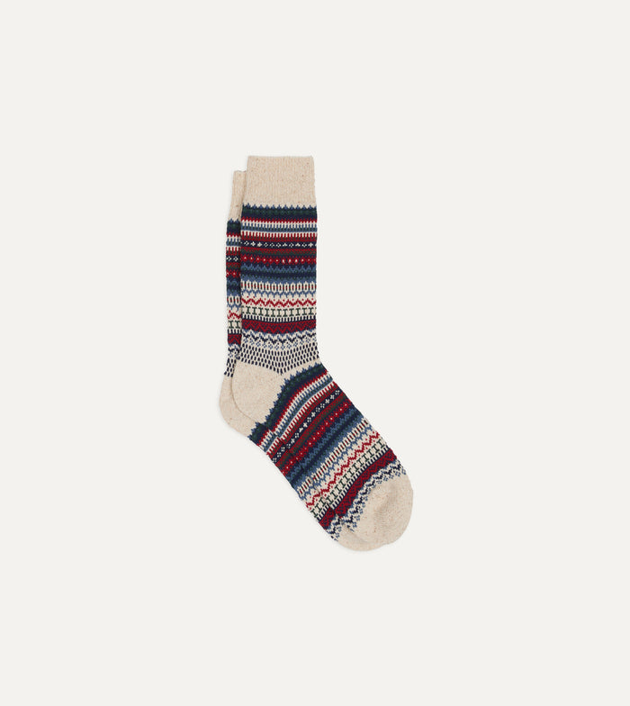 RoToTo Ecru and Navy Wool Nordic Pattern Socks