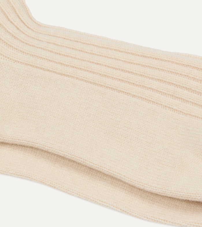 RoToTo Ecru and Red Merino Lambswool Stripe Socks