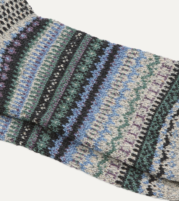 RoToTo Grey and Blue Wool Nordic Pattern Socks