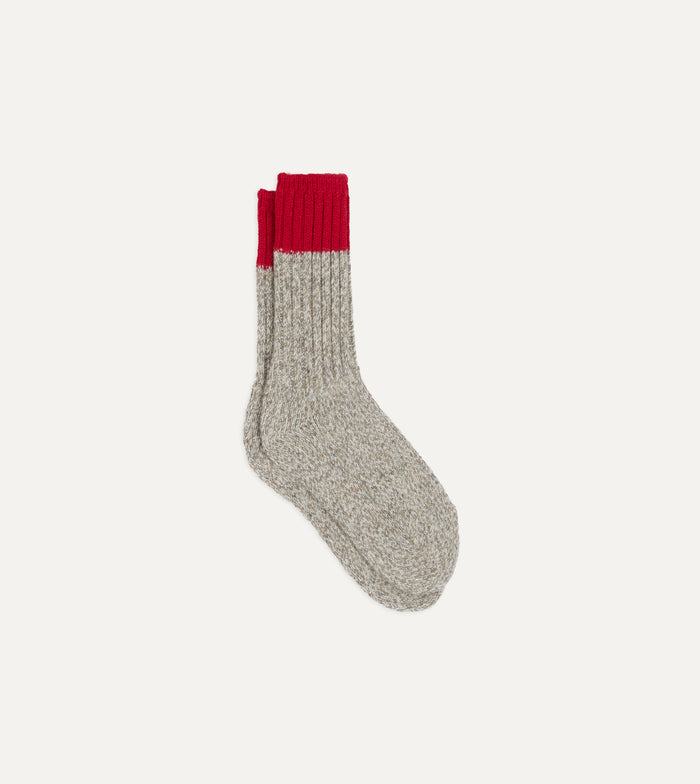 RoToTo Grey and Red Merino Wool Ragg Socks