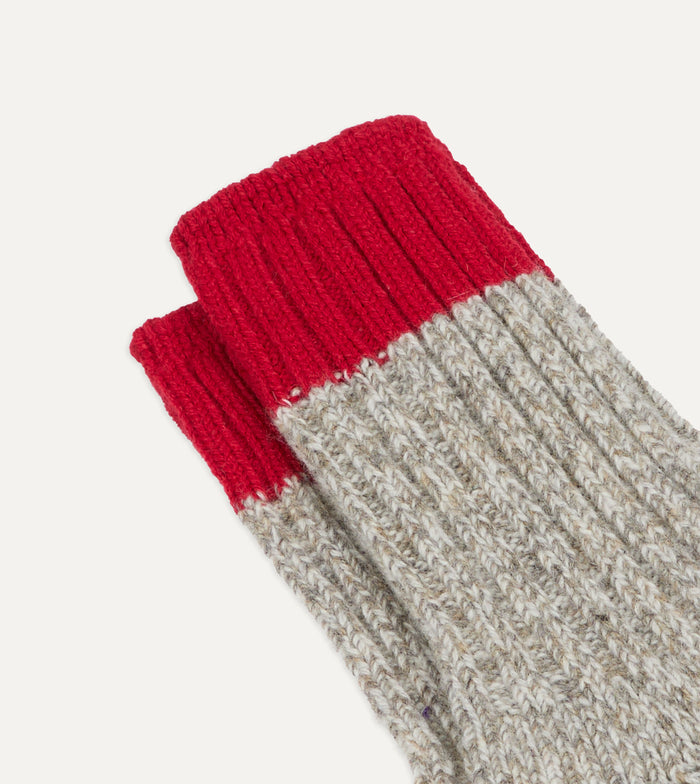 RoToTo Grey and Red Merino Wool Ragg Socks