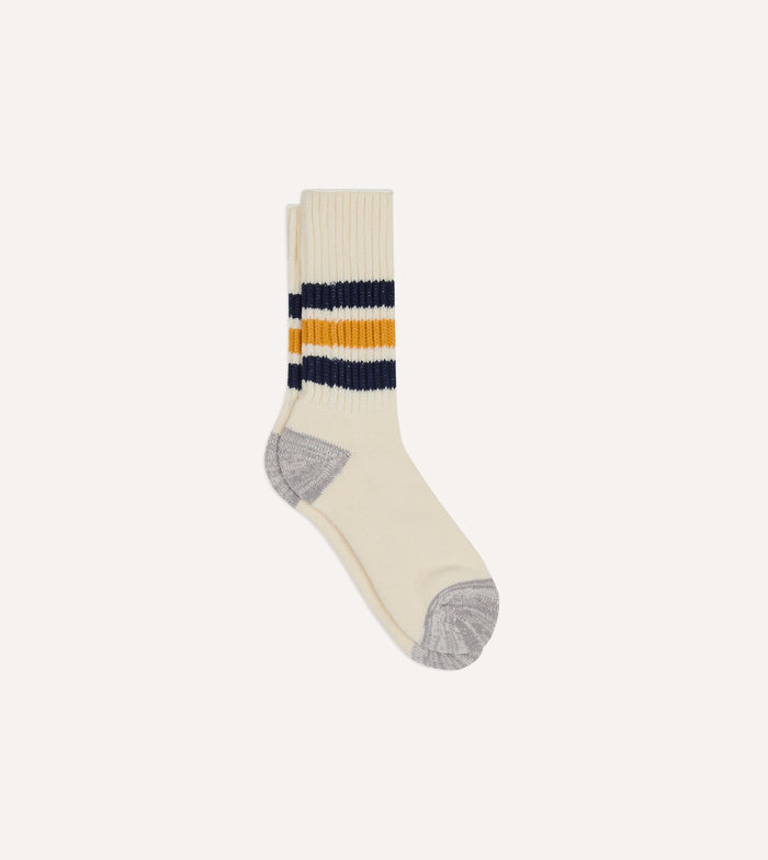 RoToTo Navy and Yellow Cotton Crew Socks