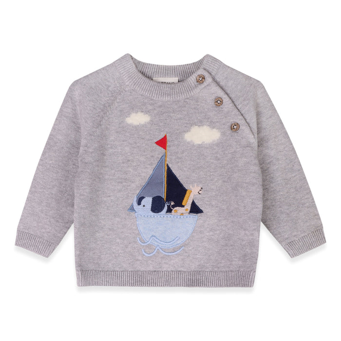 Sailboat Applique Sweater Knit Baby Pullover (Organic Cotton)