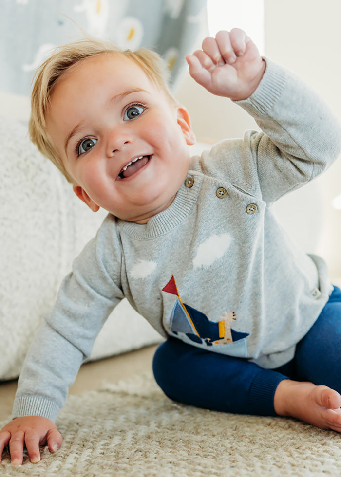 Sailboat Applique Sweater Knit Baby Pullover (Organic Cotton)