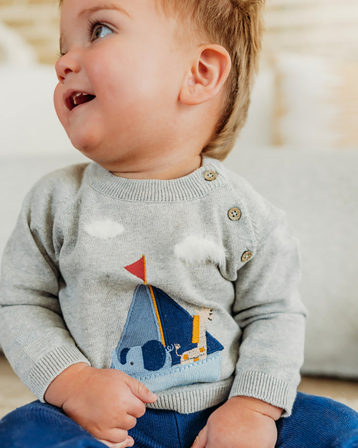 Sailboat Applique Sweater Knit Baby Pullover (Organic Cotton)