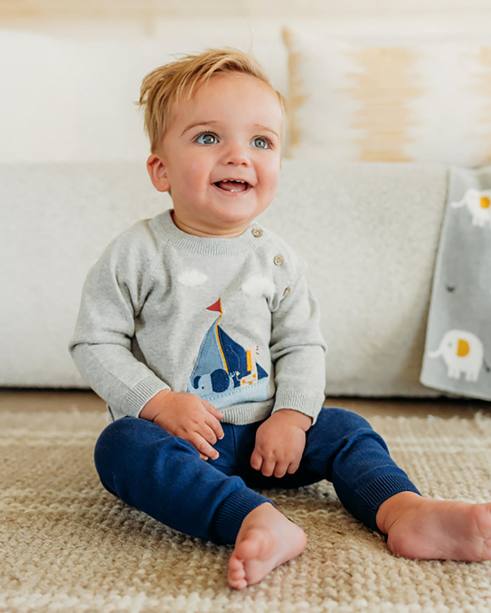 Sailboat Applique Sweater Knit Baby Pullover (Organic Cotton)