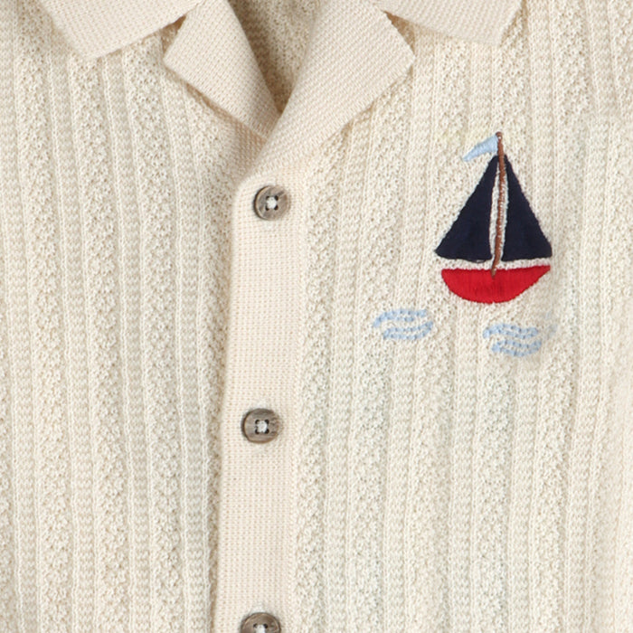 Sailboat Embroidered Baby Shirt Detail (Organic Cotton)