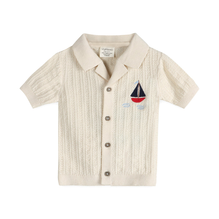 Sailboat Embroidered Baby Shirt Front (Organic Cotton)