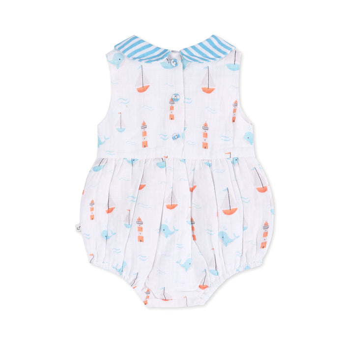 Sailboat Whales Baby Bubble Romper Back (Organic Muslin)