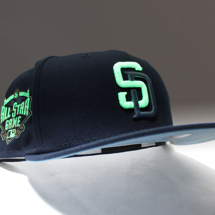 San Diego Padres 2016 All Star Game New Era Fitted 59Fifty Hat (Glow in the Dark Navy Sky Blue Under Brim)