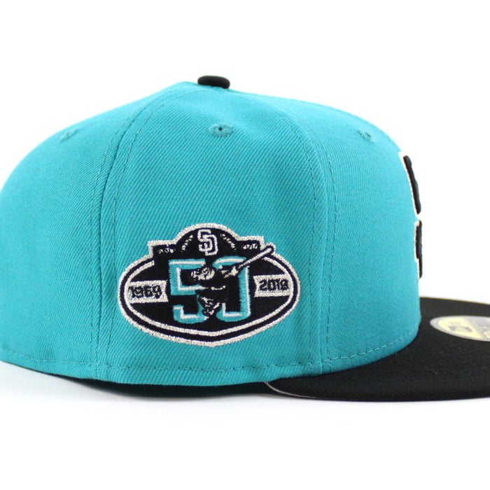 San Diego Padres 50th Anniversary New Era 59Fifty Fitted Hat (Teal Black Gray Under Brim)