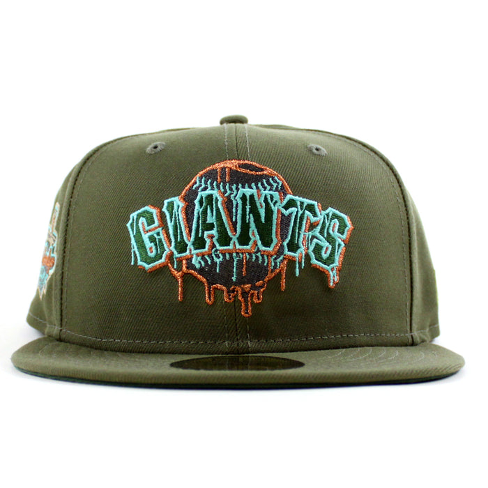 San Francisco Giants 1960-1999 TELL IT GOODBYE New Era 59Fifty Fitted Hat (Zombie Pack Pack Olive Green Green Under Brim)