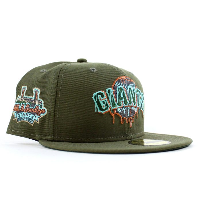 San Francisco Giants 1960-1999 TELL IT GOODBYE New Era 59Fifty Fitted Hat (Zombie Pack Pack Olive Green Green Under Brim)