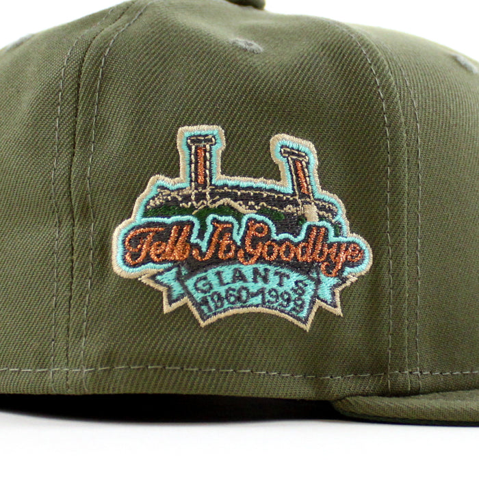San Francisco Giants 1960-1999 TELL IT GOODBYE New Era 59Fifty Fitted Hat (Zombie Pack Pack Olive Green Green Under Brim)