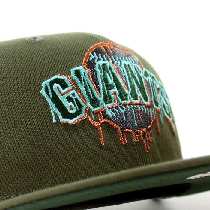 San Francisco Giants 1960-1999 TELL IT GOODBYE New Era 59Fifty Fitted Hat (Zombie Pack Pack Olive Green Green Under Brim)