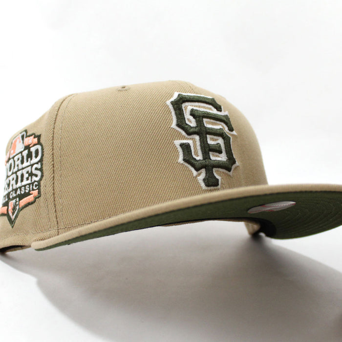 San Francisco Giants 1989 World Series  New Era 59Fifty Fitted Hat (Glow in the Dark Camel Dark Olive Green Under Brim)