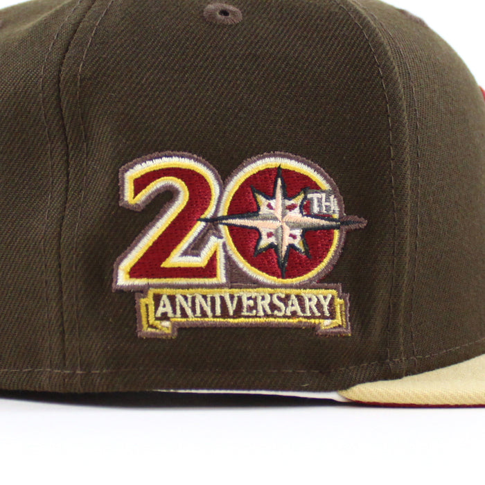 Seattle Mariners 20TH Anniversary New Era 59Fifty Fitted Hat (WALNUT VEGAS GOLD PINOT RED Under Brim)