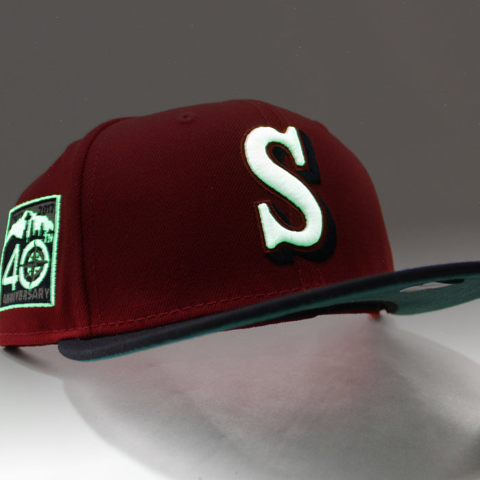 Seattle Mariners 40th Anniversary New Era 59Fifty Fitted Hat (GITD Red Navy Aqua Under Brim)