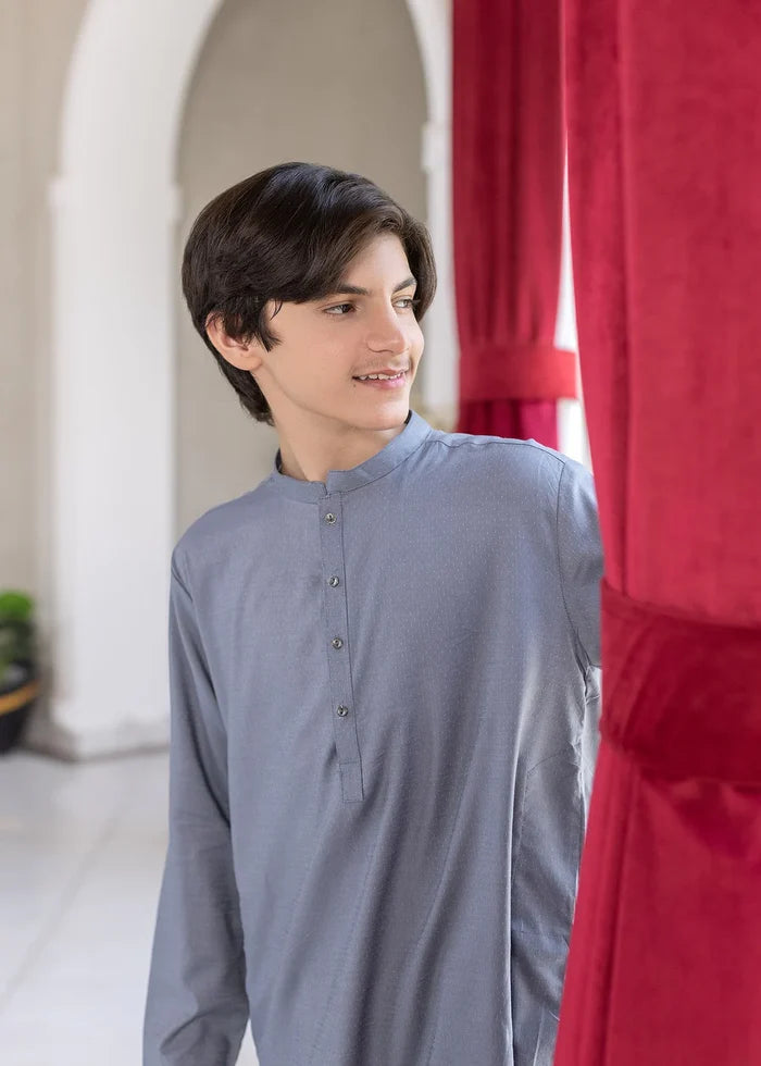 SELF COTTON GRAY KURTA TROUSER