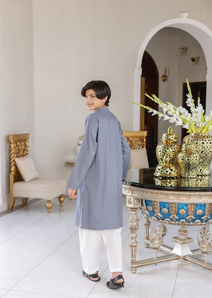SELF COTTON GRAY KURTA TROUSER